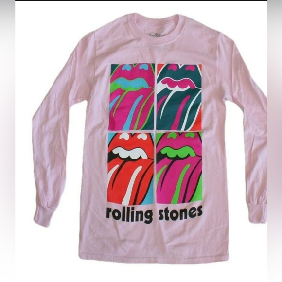 New Rolling Stones lick long sleeve pink crew neck T size small - Picture 1 of 4